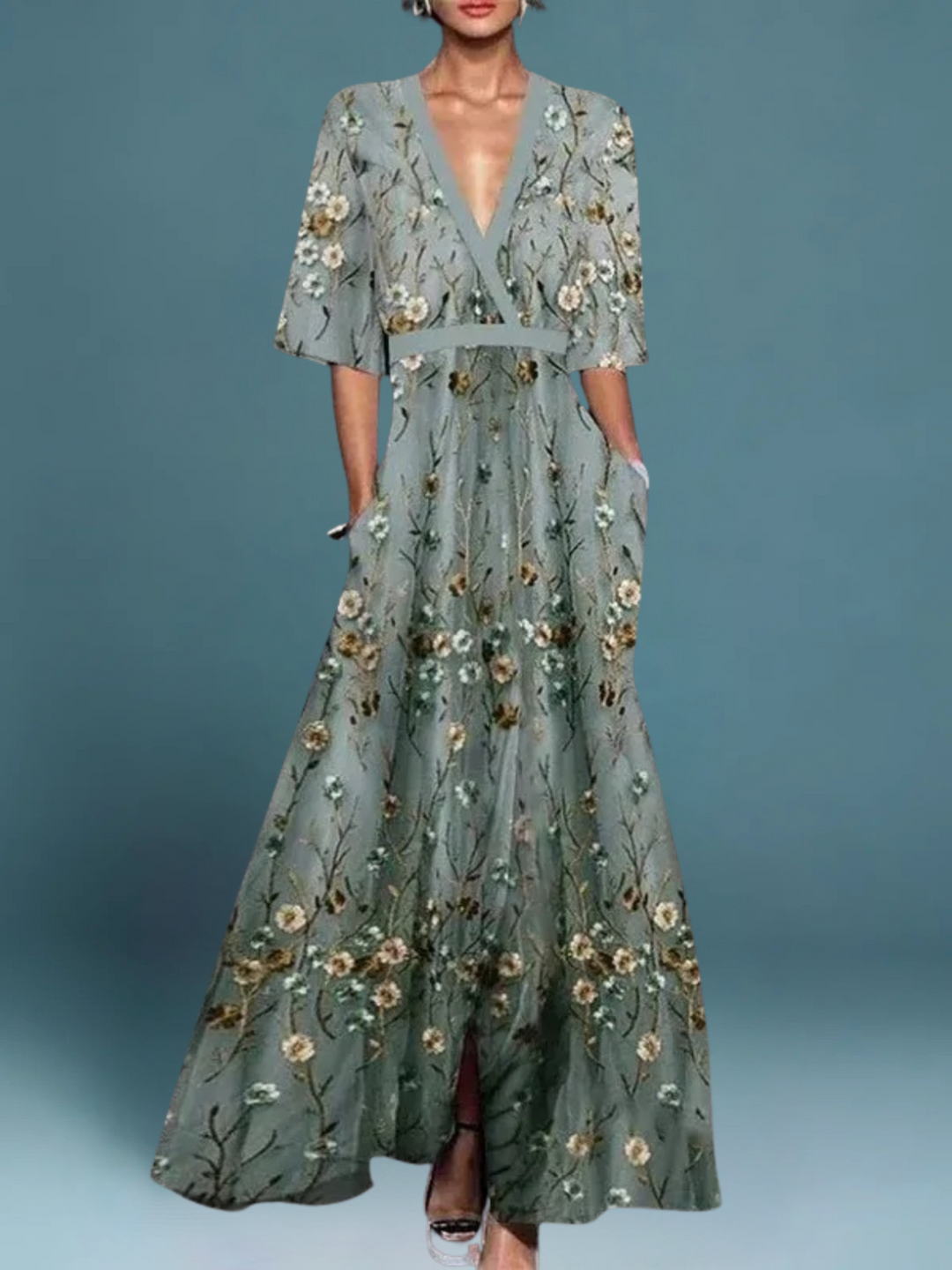 Océane – Robe Longue Élégante à Fleurs