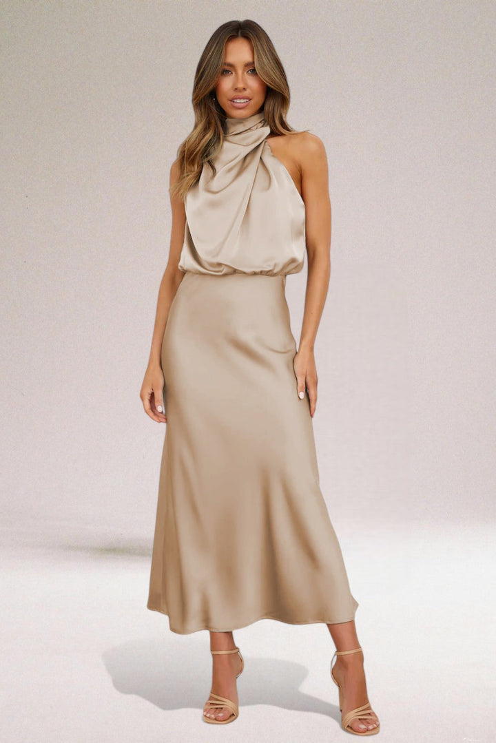 Élodie™ | Robe glamour en satin avec licou.
